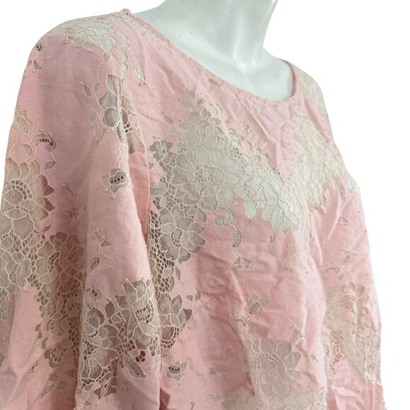 Linea by Louis Dell'Olio Pink Lace Sheer 3/4 Sleeve Womens Top Shirt sz 14 - Picture 4 of 16